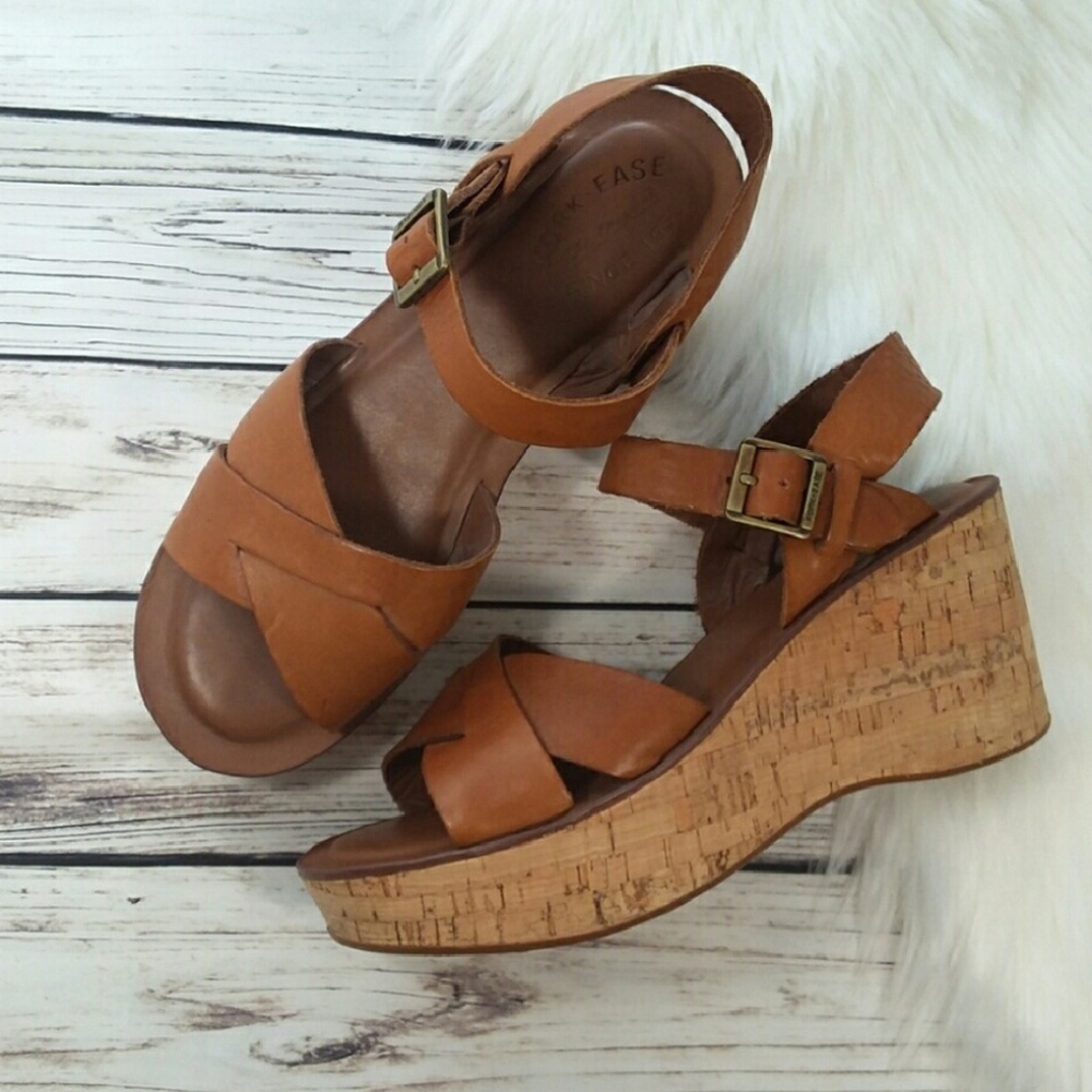 ANTHROPOLOGIE KORK EASE BROWN LEATHER WEDGE SANDAL